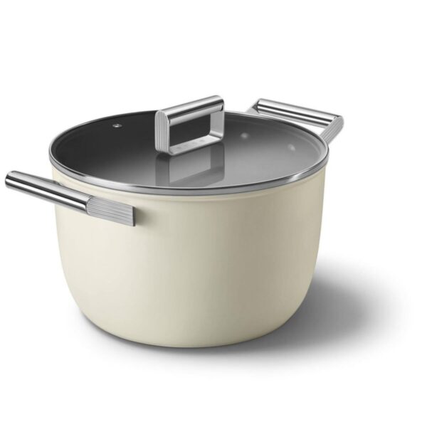SMEG Cookware 50's Style Krem Tencere Cam Kapaklı 26 Cm 7,7 Lt CKFC2611CRM