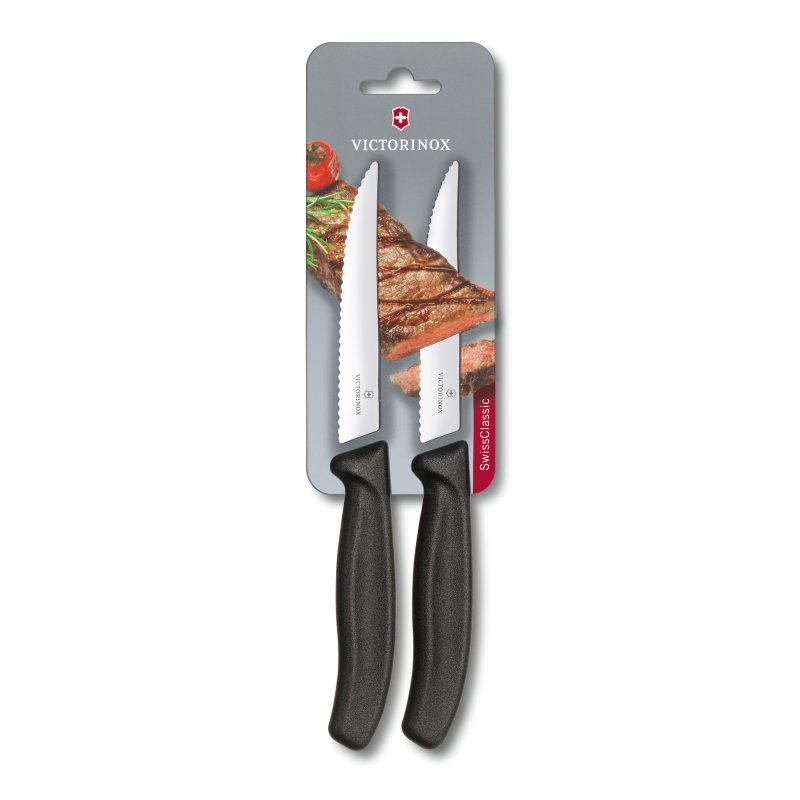 23-18.jpg Victorinox 6.7933.12B 12cm Siyah 2li Tırtıklı Biftek Bıçağı, Blisterli Paket - Görsel 1