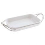 SAMBONET NEW LİVİNG 41*27 CM PASLANMAZ ÇELİK KULPLU DİKDÖRTGEN PORSELEN SERVİS TABAĞI